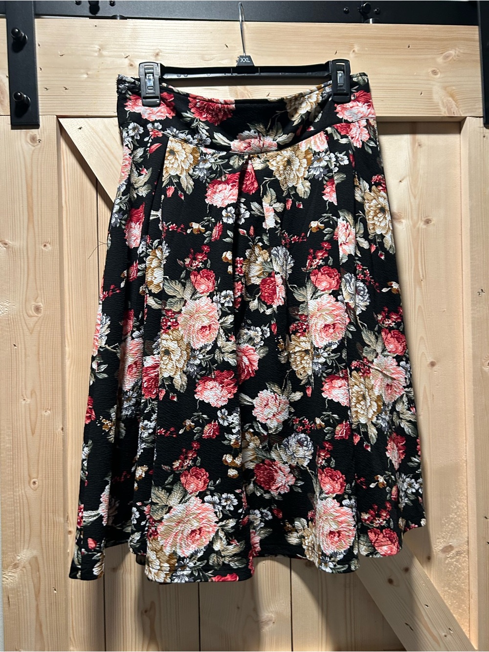 SHEIN Black Floral Circle Skirt with Pink & Cream Roses